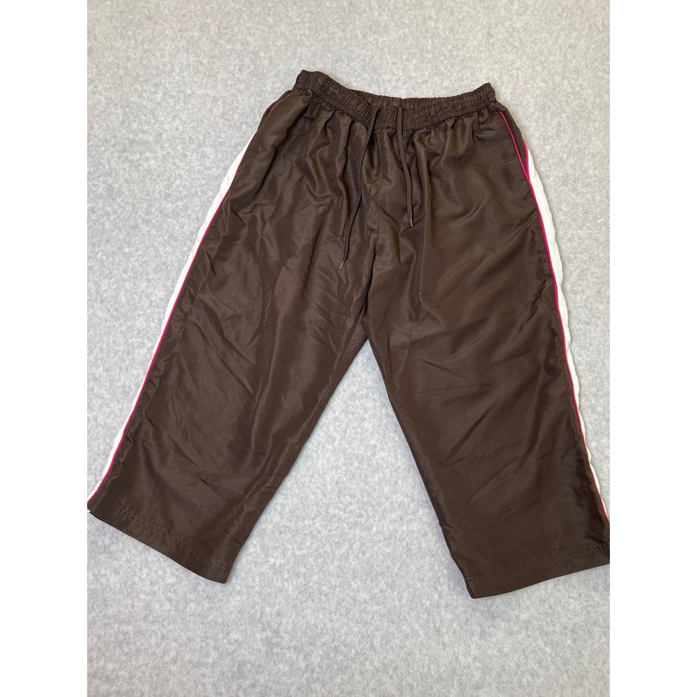 BCG Vintage Y2K Brown Track Pants Pink Piping White Stripe Capri Joggers XL